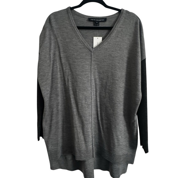 French Connection Medium Gray Two Tone Pullover Sweater High Low Cottage - Picture 1 of 3